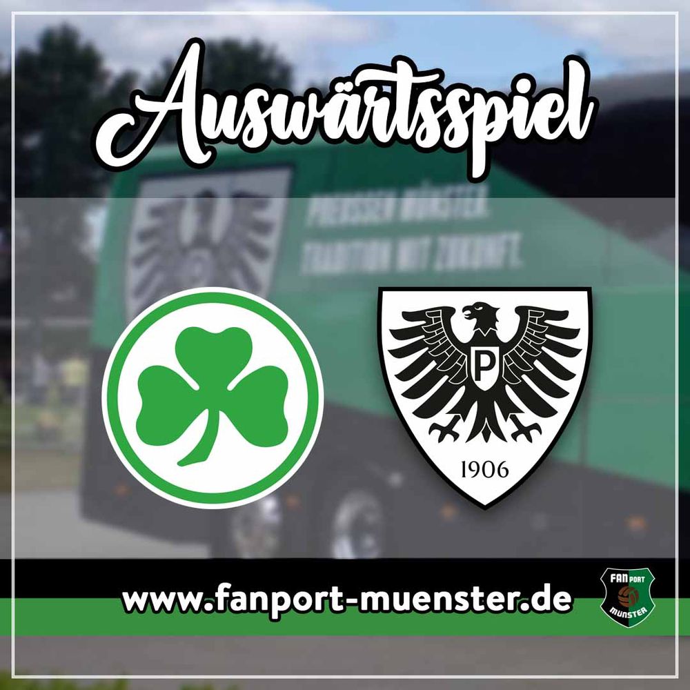 Auswärts Grafik mit den Wappen von Greuther Fürth und Preußen Münster