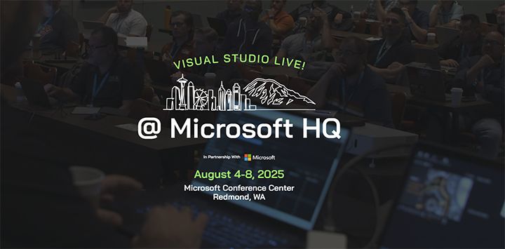 photo of vslive audience. text reads: visual studio live at microsoft hq. August 4-8, 2025