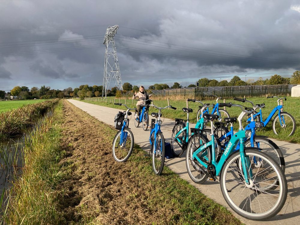 bikes lined up on rural cycle path