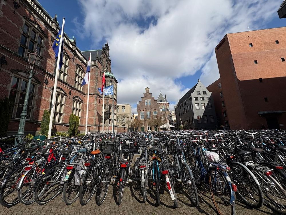 Bike parking in front of university library in Groningen