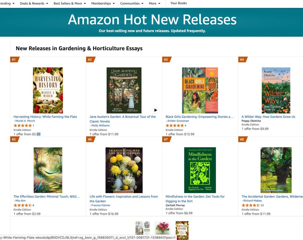 Screenshot of Amazon books with “Harvesting History while farming the flats” by Muriel Murch