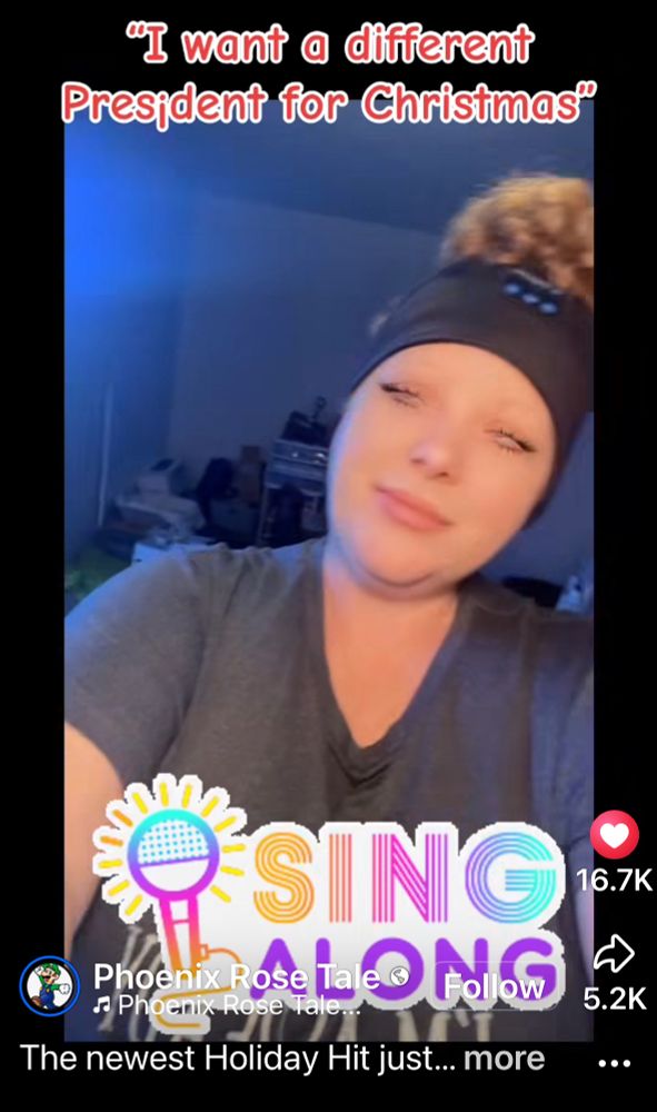 Short video of a person singing “I Want Another President for Christmas!”