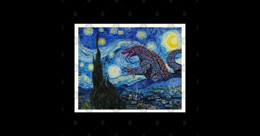 Godzilla in a Starry Night Van Gogh Masterpiece by teessential