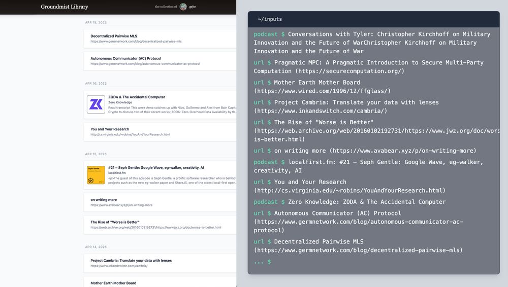 Two different side-by-side views of the same Groundmist Library data from my atproto data repo