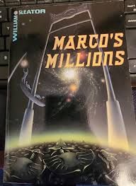 Marco's Millions by William Sleator. The book cover shows a huge silver archway with a galaxy in the middle, and a ivory boat floating in the air. In the foreground, closer to the viewer, are a sea of crablike aliens.