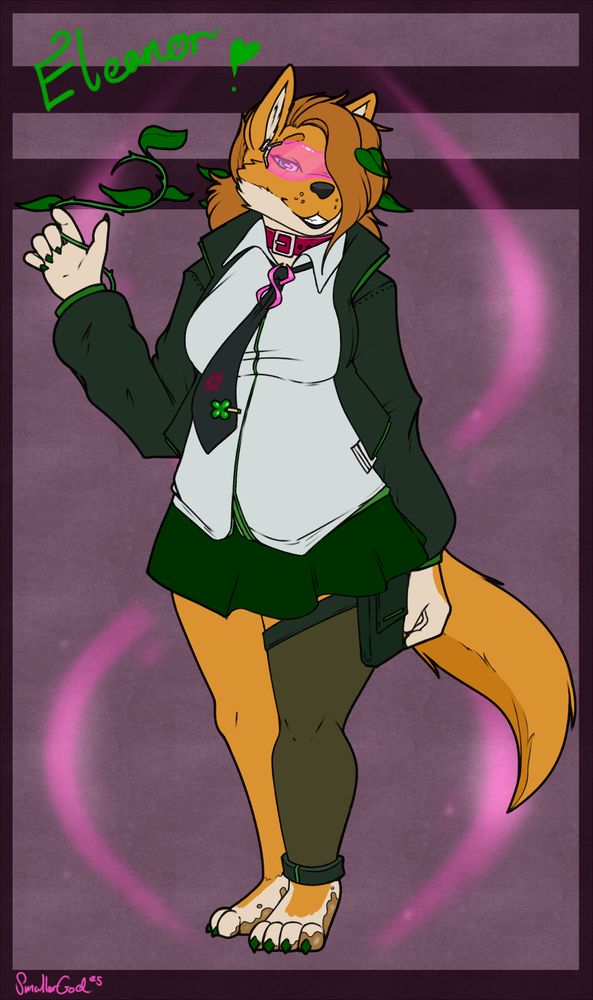 Eleanor
Digital drawing of an anthro dingo in a skirt, shirt, tie and coat