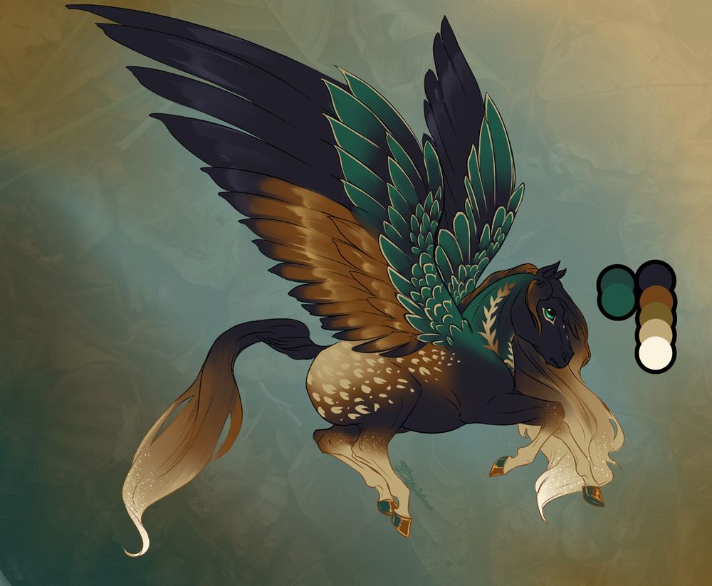 Side profile view of a fullbody chibi pegasus. 