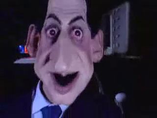 Capture d'écran d'un très vieux gag des Guignols de l'Info qui parodiait une pub d'Orangina toute aussi vieille où Nicolas Sarkozy criait "EN TAULE LES JEUNES"