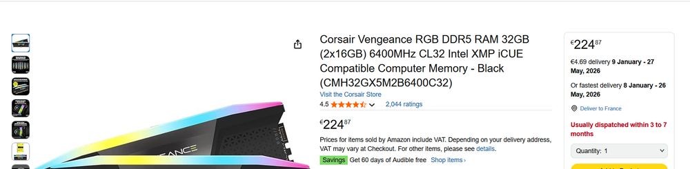 Le même kit de RAM DDR5 32 Go (2 x 16 Go) affiché à 224 euros