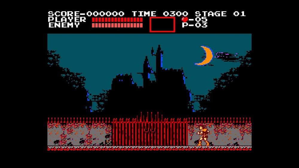 Gameplay de Castlevania

Simon em frente ao castelo do Drácula.