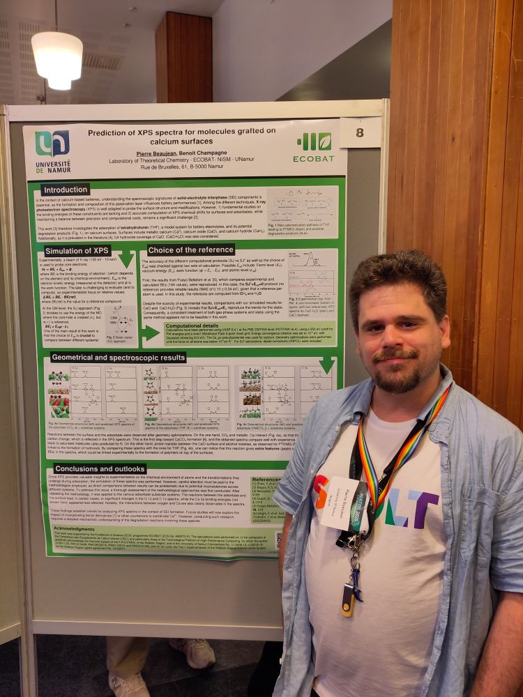 Me, wearing a pride-themed shirt, in front of my poster.