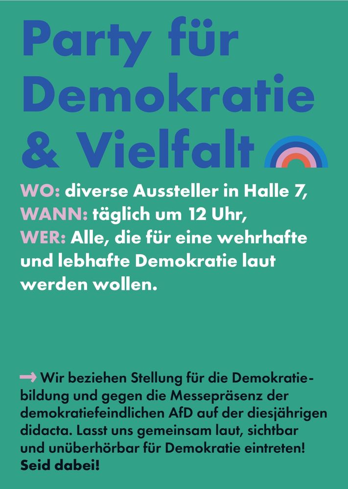 Demokratie und Vielfalt – jeden Tag um 12:00 Uhr in Halle 7