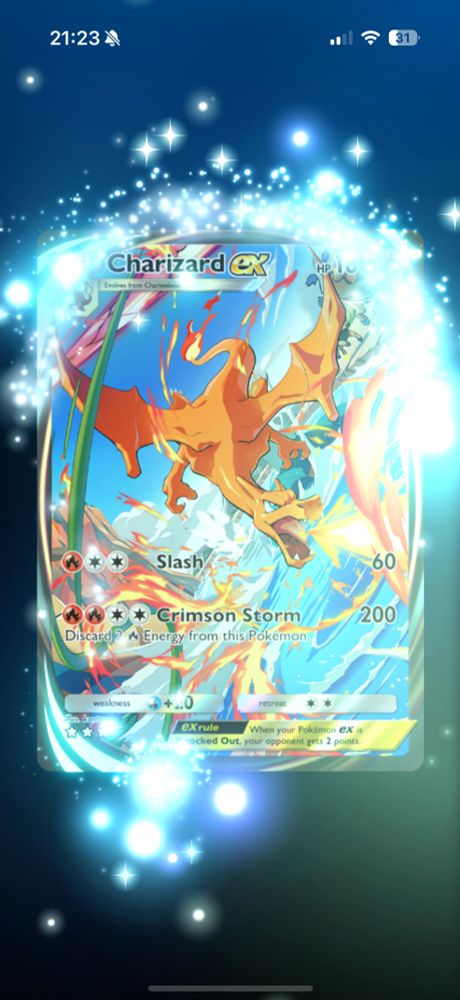 Charizard EX card from Pokemon trading card game pocket app