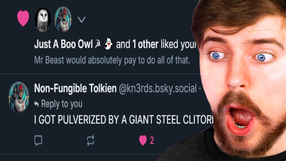 Just a Boo Owl and Non-Fungy liking a comment about Mr Beast and Fungy saying 