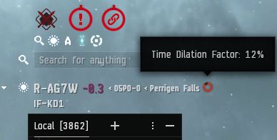 EVE Online, in the system R-AG7W, 3,862 characters in system, time dilation at 12%