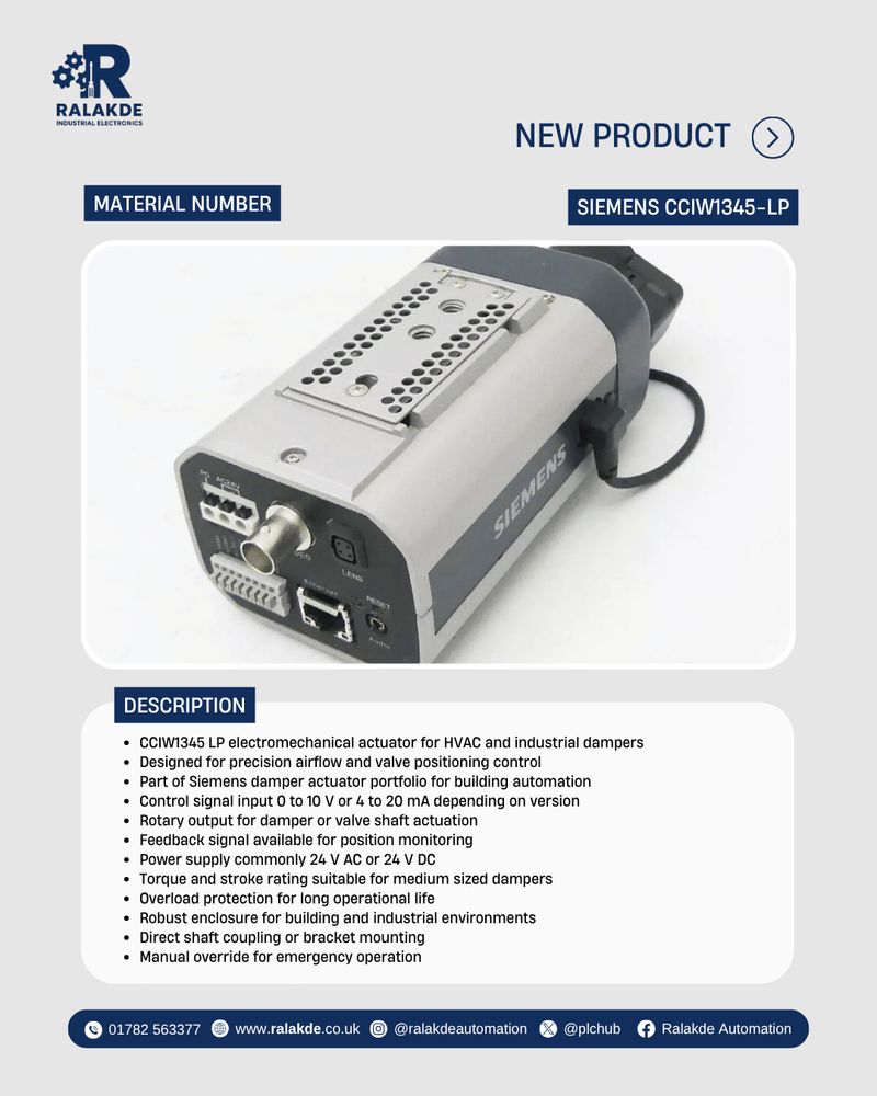 Siemens CCIW1345 LP electromechanical actuator for industrial and building ventilation dampers.