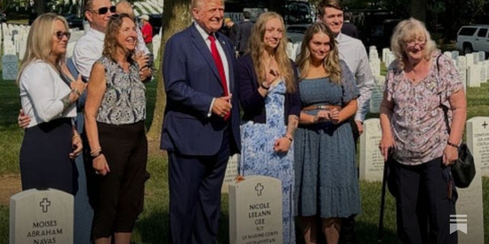 five-time draft dodger gives thumbs up at some sucker’s grave