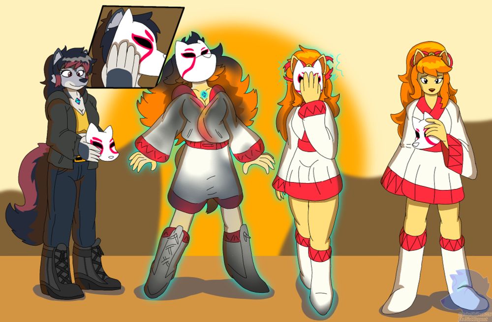 Zeydaan putting on Kanako's mask, having energy flood into her, transforming into Ceroba