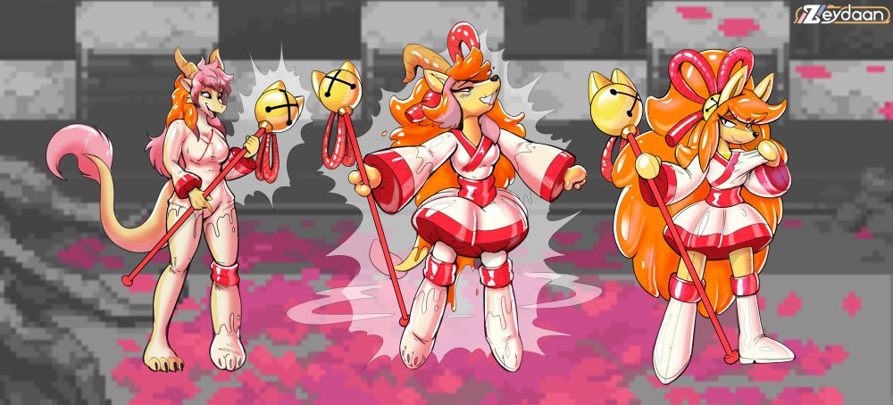 Isabella grabbing Ceroba's staff and transforming into a rubberized version of her.