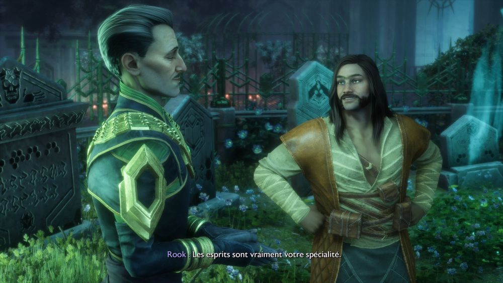 Capture d'écran représentant Rook et Emmrich dans un cimetière
