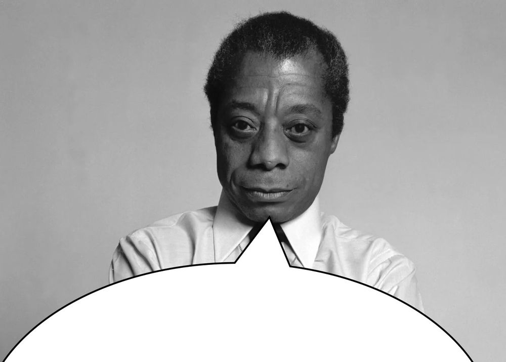 James Baldwin with a speech bubble 