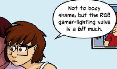 Faye saying that a robot ladies RGB lighting vulva is a bit tacky