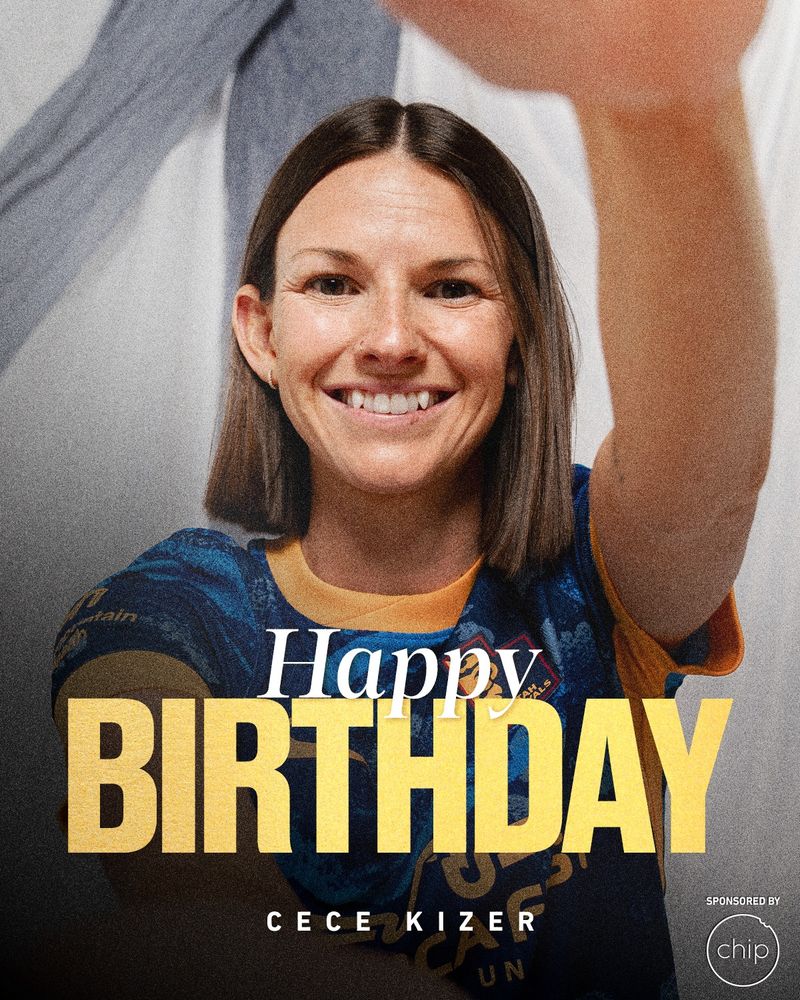 Happy birthday graphic for Cece Kizer, wearing the blue GSL kit with her arms stretched out as if she's holding the camera