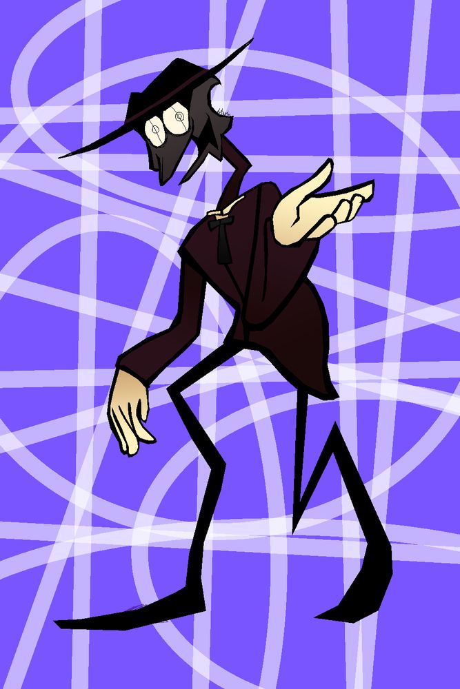 A commission for @grimmishuman.bsky.social, of their strange bird character offering a handshake. 
