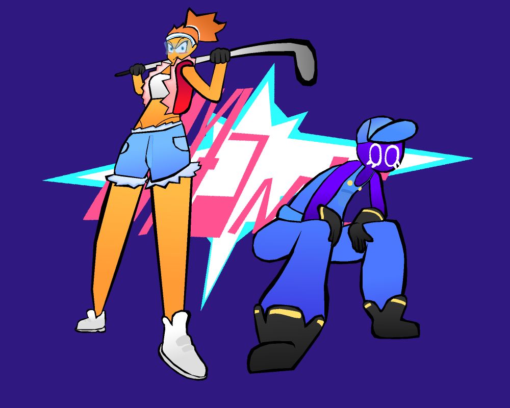 A drawing of the characters from Skifters, Tork (left) and Flip (right).