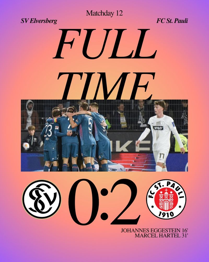 Elversberg strikes out at seven games unbeaten as the fall to league leaders St. Pauli.

Goals scored by St. Pauli
16’ Johannes Eggestein
31’ Marcel Hartel