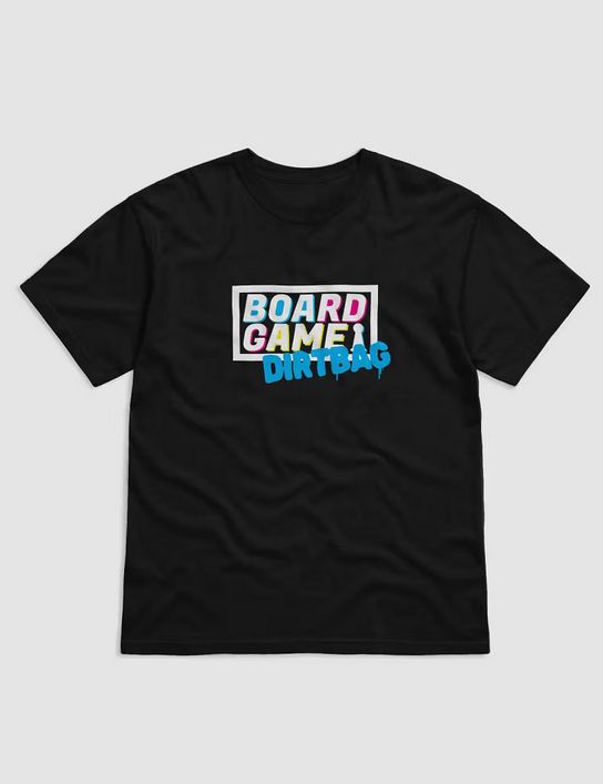 a black shirt that says board game dirtbag