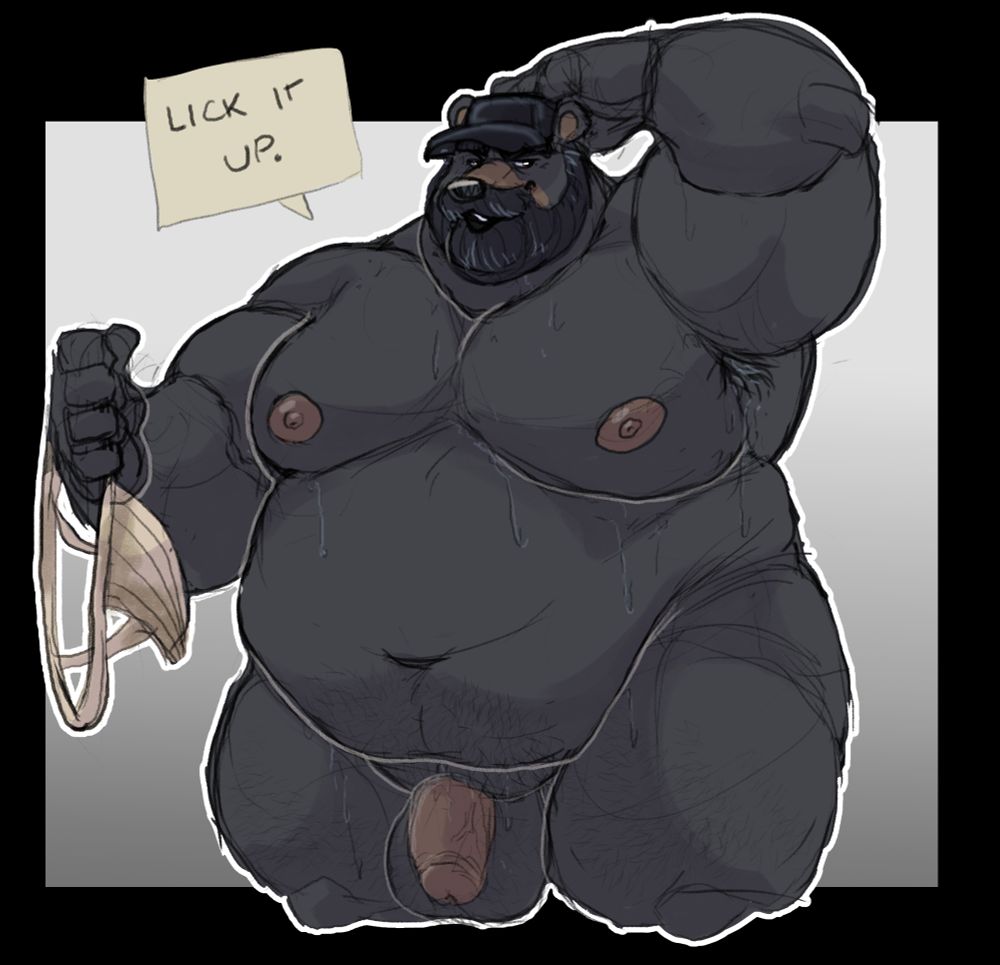 Big buff and fat black bear fur showing off his pit