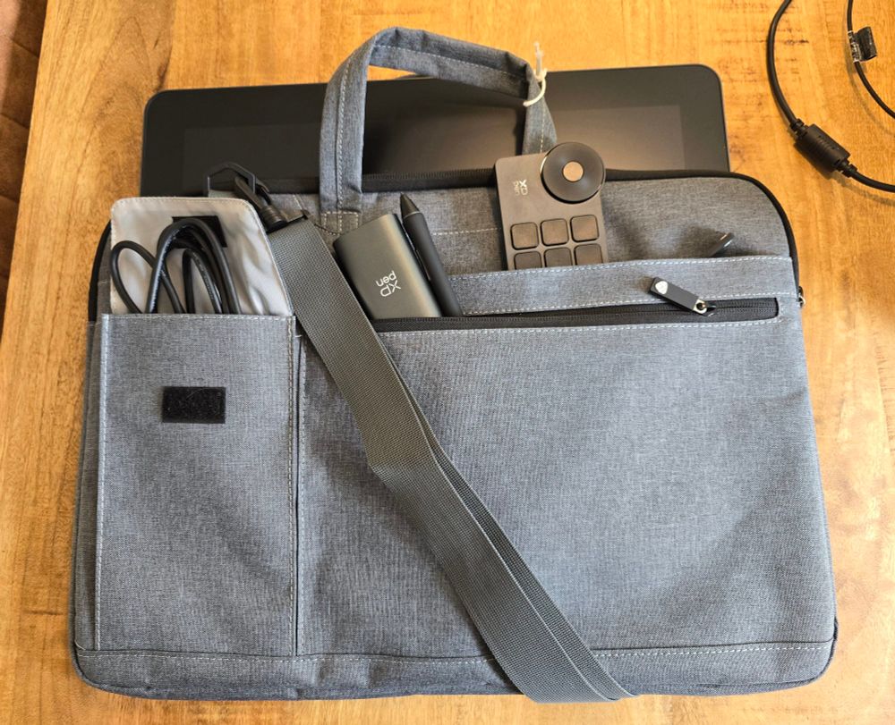 All equipment in a laptop bag. 
