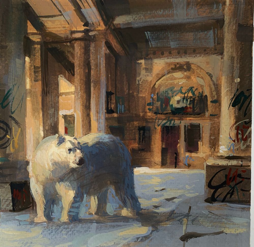 Study of a polar bear in a train station