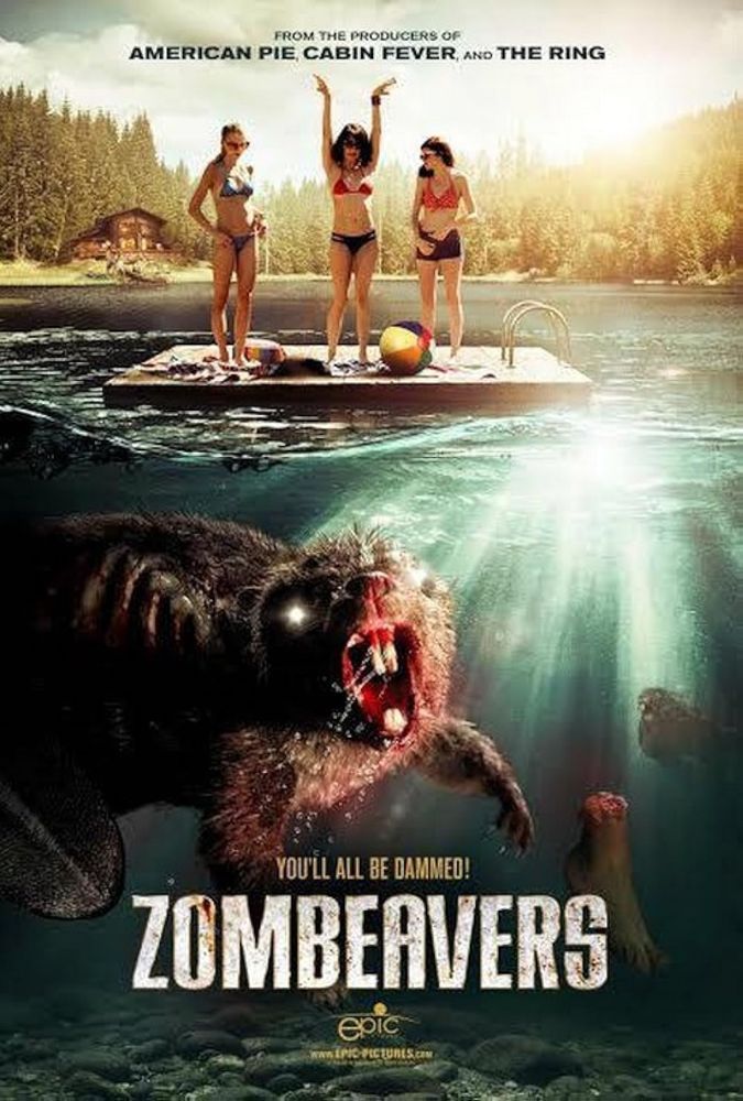 A poster for the horror film, Zombeavers (2014)