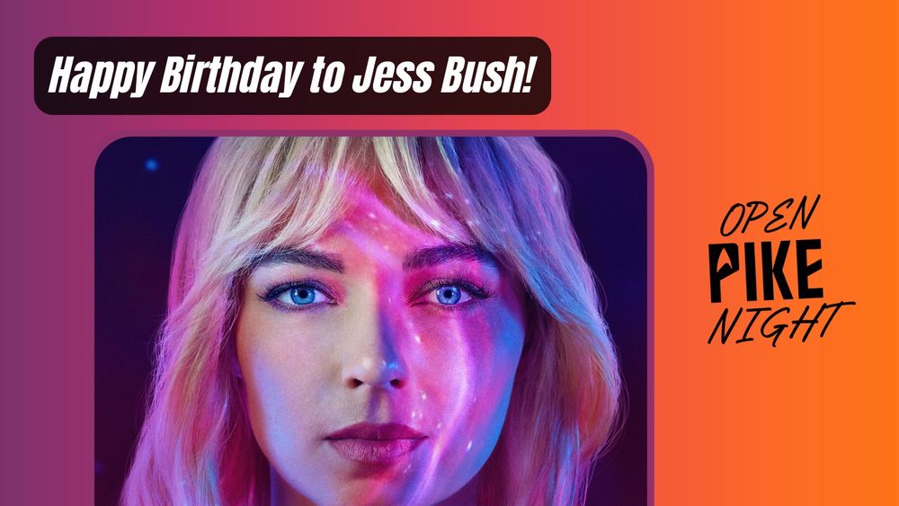 Jess Bush as Nurse Chapel in Star Trek Strange New Worlds, her face lit with pink stars and nebula swirls, against a backdrop of stars in a sky of violet and magenta