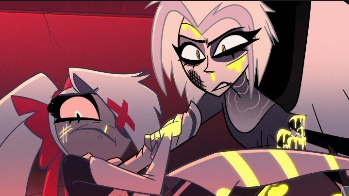 Injured Lute and Vaggie from Hazbin Hotel