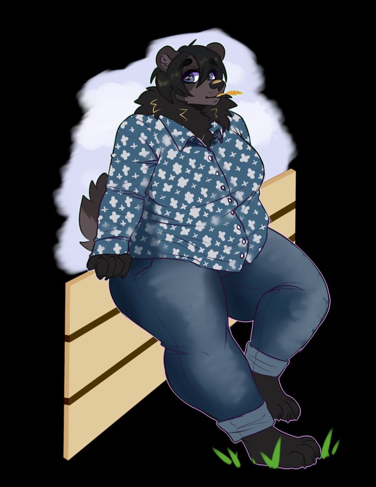 Anthro black bear wearing blue clothes