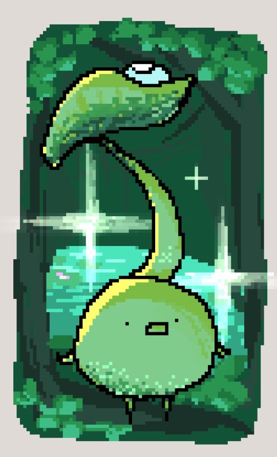 pixel art of an ffxiv korpokkur kid just hangin out and being sparkly and stuff. i love u korpokkur kid you are just a little guy.