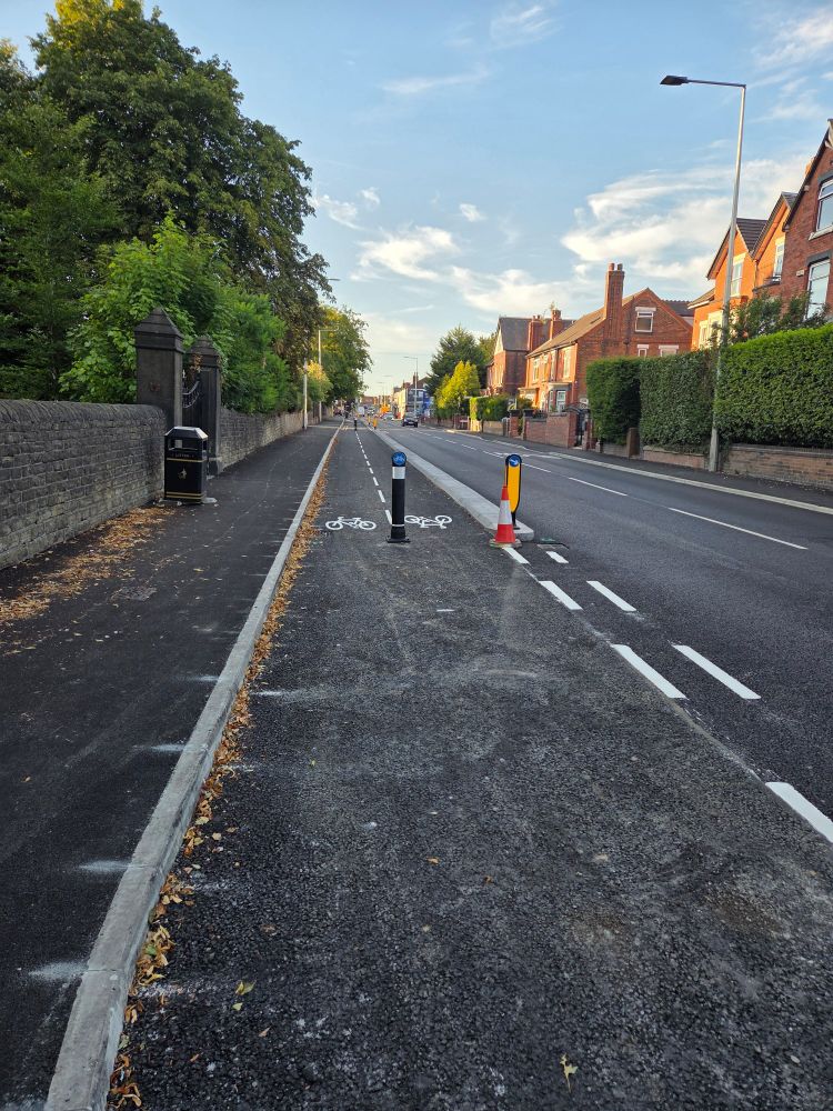 Nicely built cycle lane, almost complete.