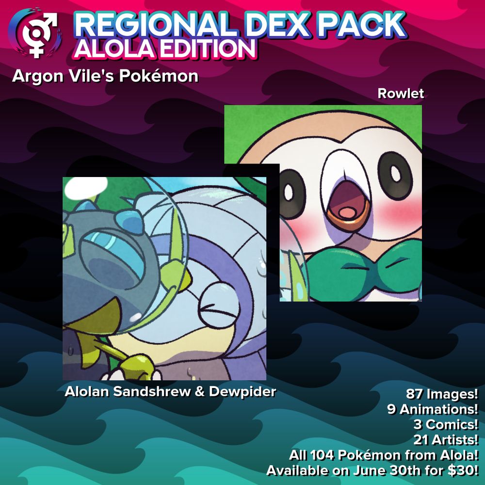 An advertisement for "Regional Dex Pack Alola Edition" teasing Alolan Sandshrew & Dewpider