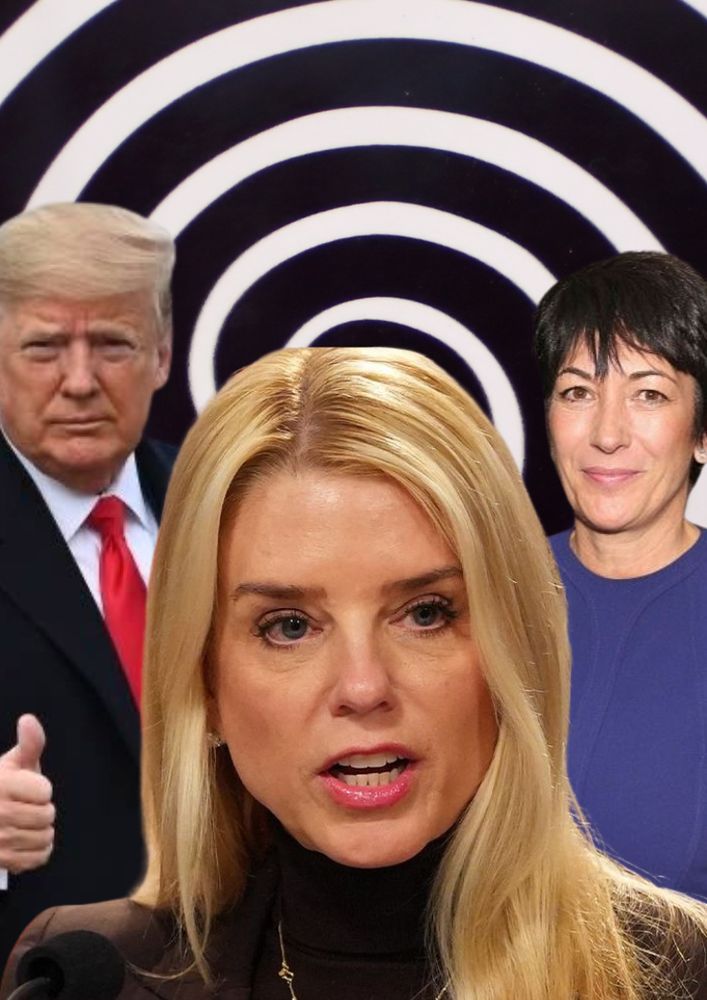 Image of Donald Trump, Pam Bondi, Ghislaine Maxwell.