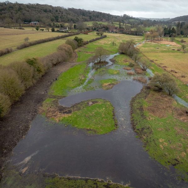 Aerial photo of a wetland in a valley.