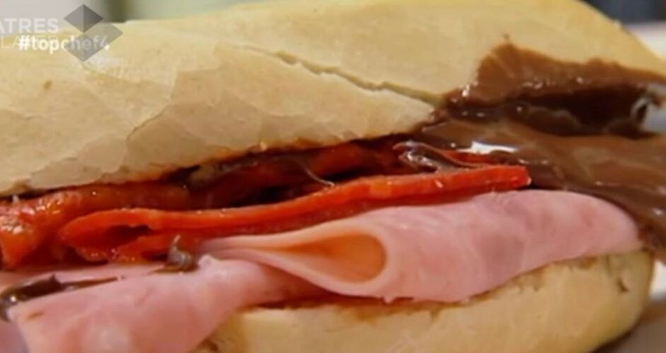 Bocadillo de Nocilla, chorizo y jamón