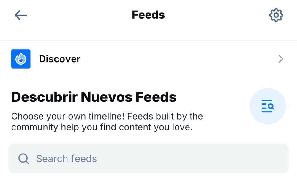 Apartado Descubrir Nuevos Feeds