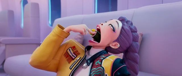 Rumi from Kpop Demon Hunters doing the same with a Kimbap.