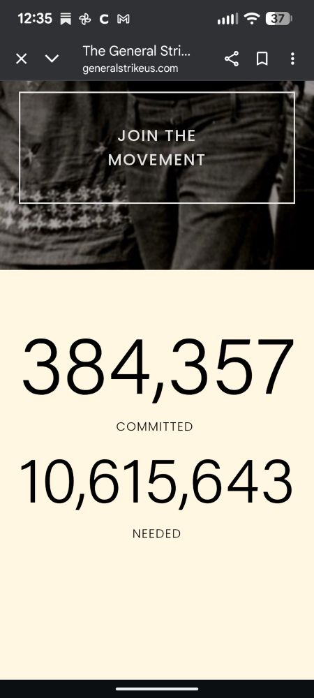 Number of commits for the general strike on 10/18/2026 384,357 was the total at the time the screenshot was taken.