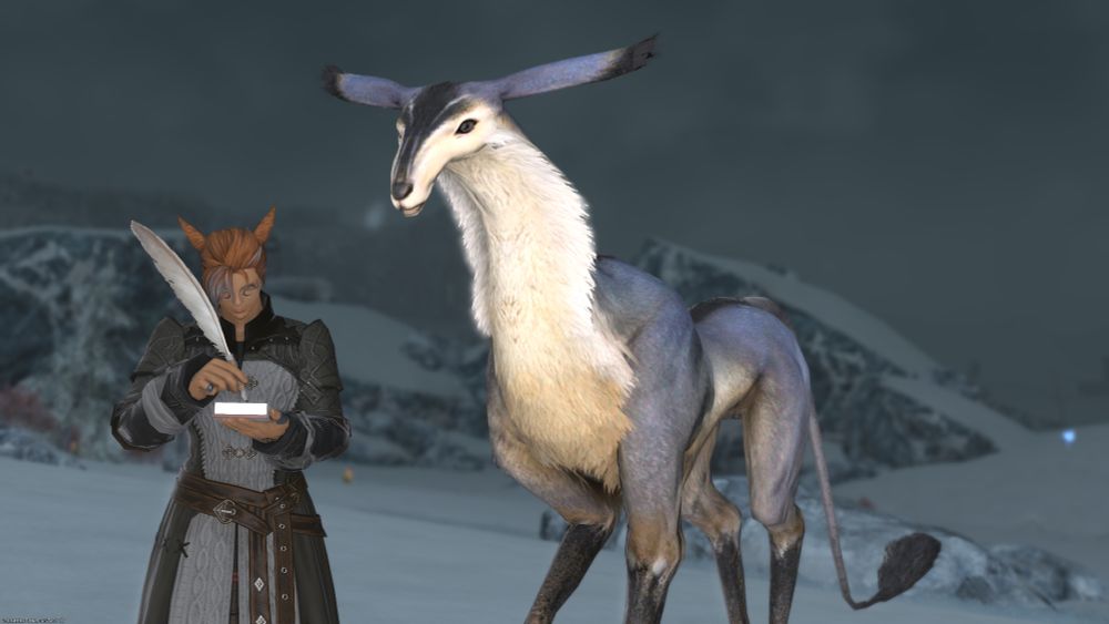 B'alith writes something down on a notepad. The unnamed antelope doe reads over his shoulder.