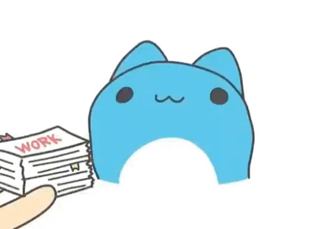 a cartoon of a cat holding a stack of work papers .