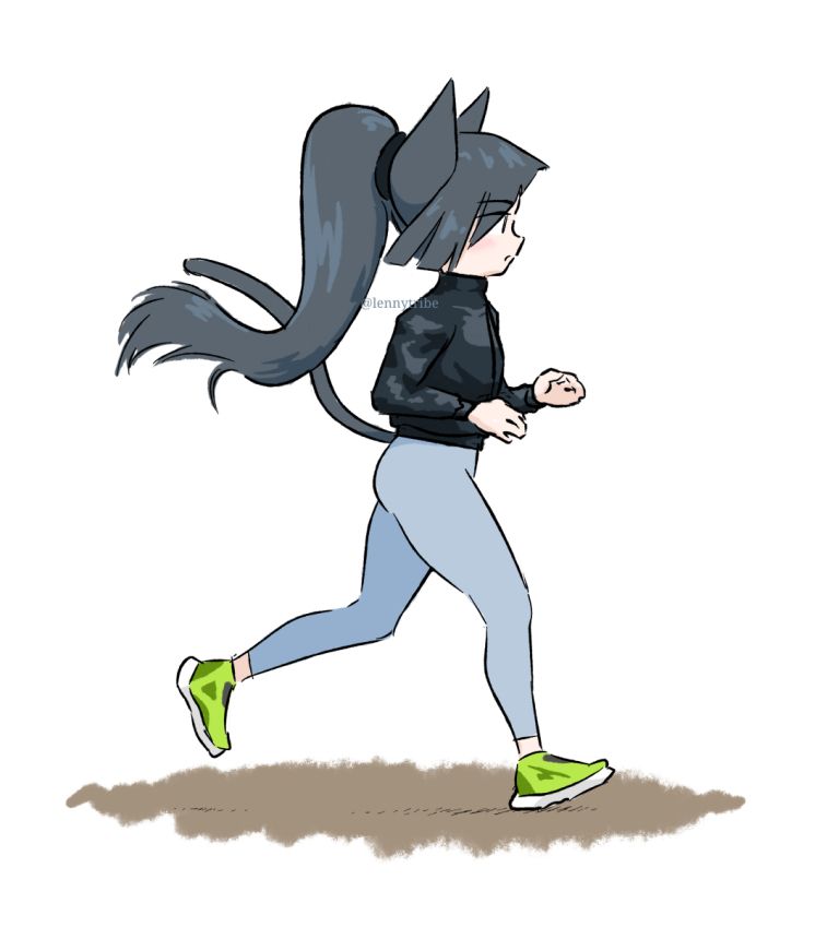 Catgirl on a jog. It's probably a bit chilly outside so she's wearing a jacket.